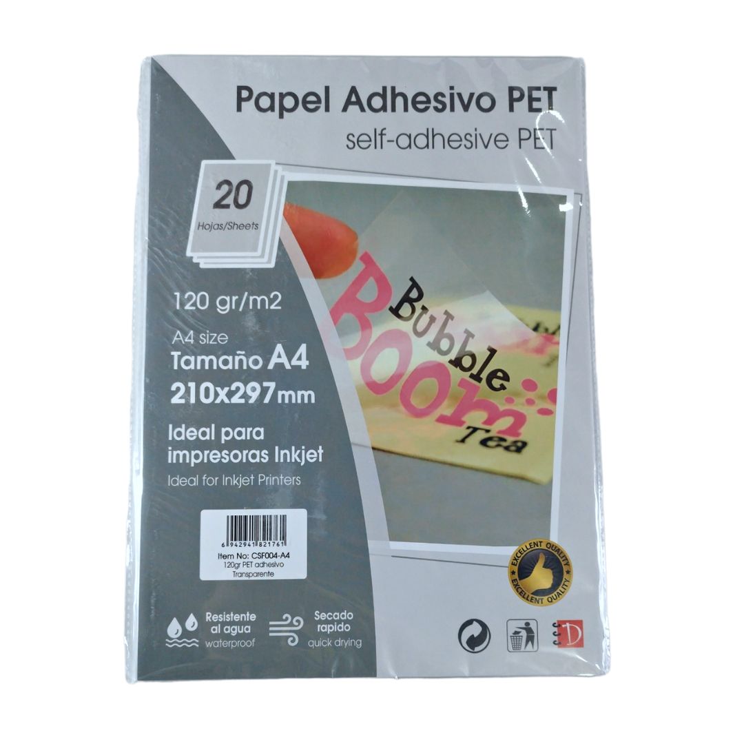 Papel Fotografico Oficio Transparente Adhesivo PET 120gr paq20hjs